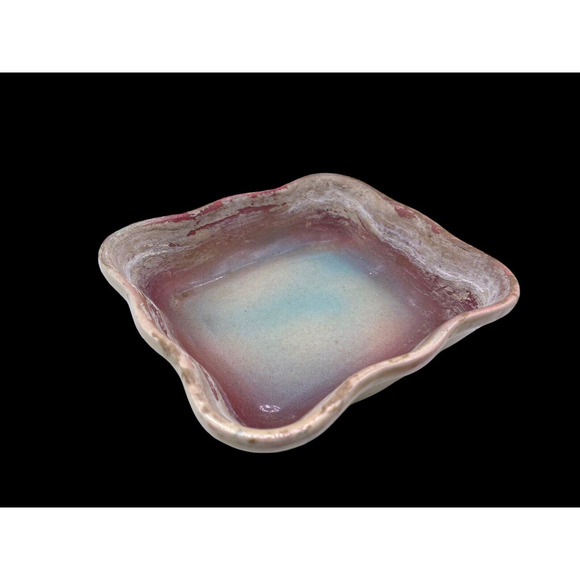 Earthenware Pottery Soap Dish Square USA Made Vintage Pink Green Tan Vintage 5" - Picture 4 of 11